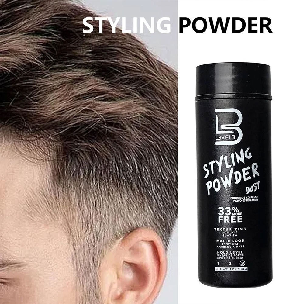 L3VEL3 hair styling powder with strong styling for men is easy to apply