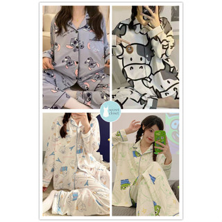 ชุดนอนสตรี เเขนยาว-ขายาว ผ้าคอตตอน ลายการ์ตูน อก42 ฟรีไซส์