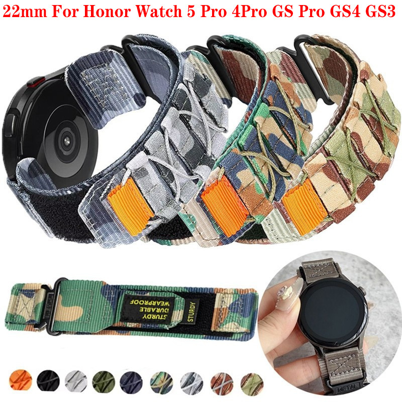 22 มม.สายไนลอนสําหรับ Honor Watch 5 Pro 4Pro GS Pro GS4 GS3 กีฬานาฬิกาเปลี่ยนสายรัดข้อมือ
