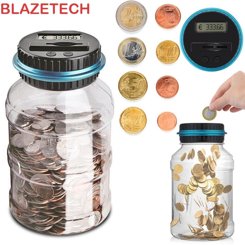 BLAZETECH เครื่องนับเหรียญ 1.5 ลิตร USD EURO GBP Electronic Digital Piggy Bank