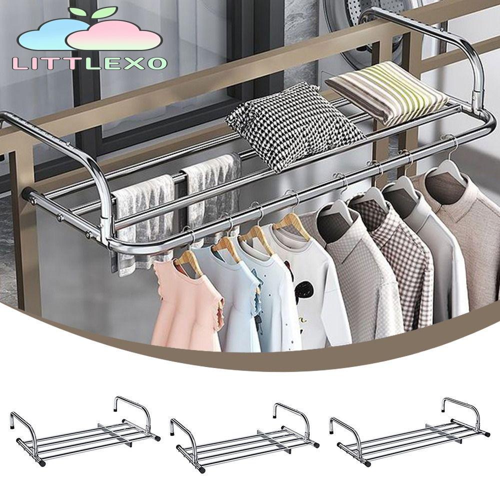 LITTLEX ราวแขวนระเบียง, ชั้น-Standing Scalable ราวตากผ้า, สแตนเลส 50-158 ซม. ปรับเสื้อผ้า Organizer Racks ในร่ม/กลางแจ้ง
