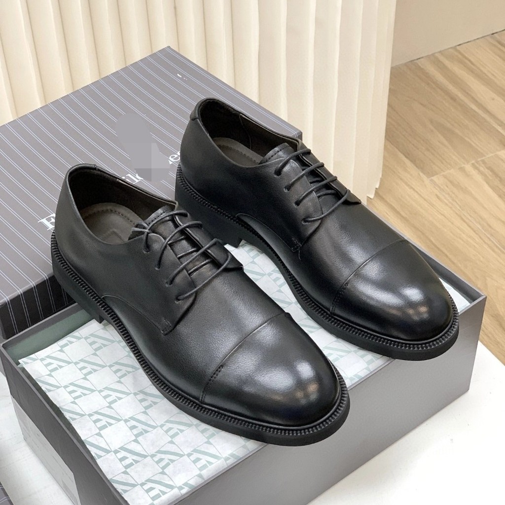ZEGNA รองเท้าหนังพื้นหนาหนังวัวสําหรับผู้ชายสไตล์ใหม่