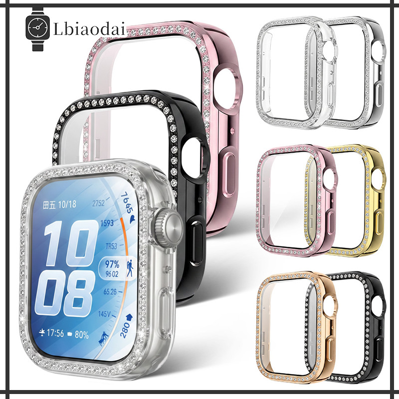 เคส PC ลายประดับเพชร กระจกนิรภัย ครอบคลุมเต็มจอ กันกระแทก สำหรับ Huawei Watch Fit 5 / 5 Pro เคสปกป้องหน้าจอ
