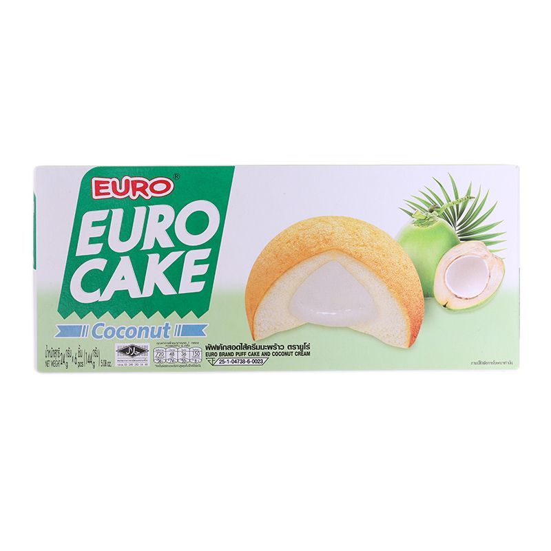 ยูโร่พัฟเค้กสอดไส้ครีมมะพร้าว 144กรัม Euro Puff Cake and Coconut Cream 144g. [หมายเลขบาร์โค้ด 8850425012384]