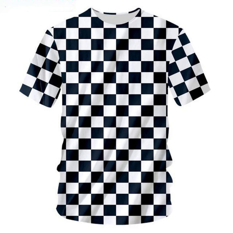 Tshirt ฤดูร้อน T เสื้อ Homme แฟชั่น O-คอ 3D เสื้อยืดพิมพ์สีดําสีขาวลายสก๊อต Hip-Hop 5XL 6XL Casual M