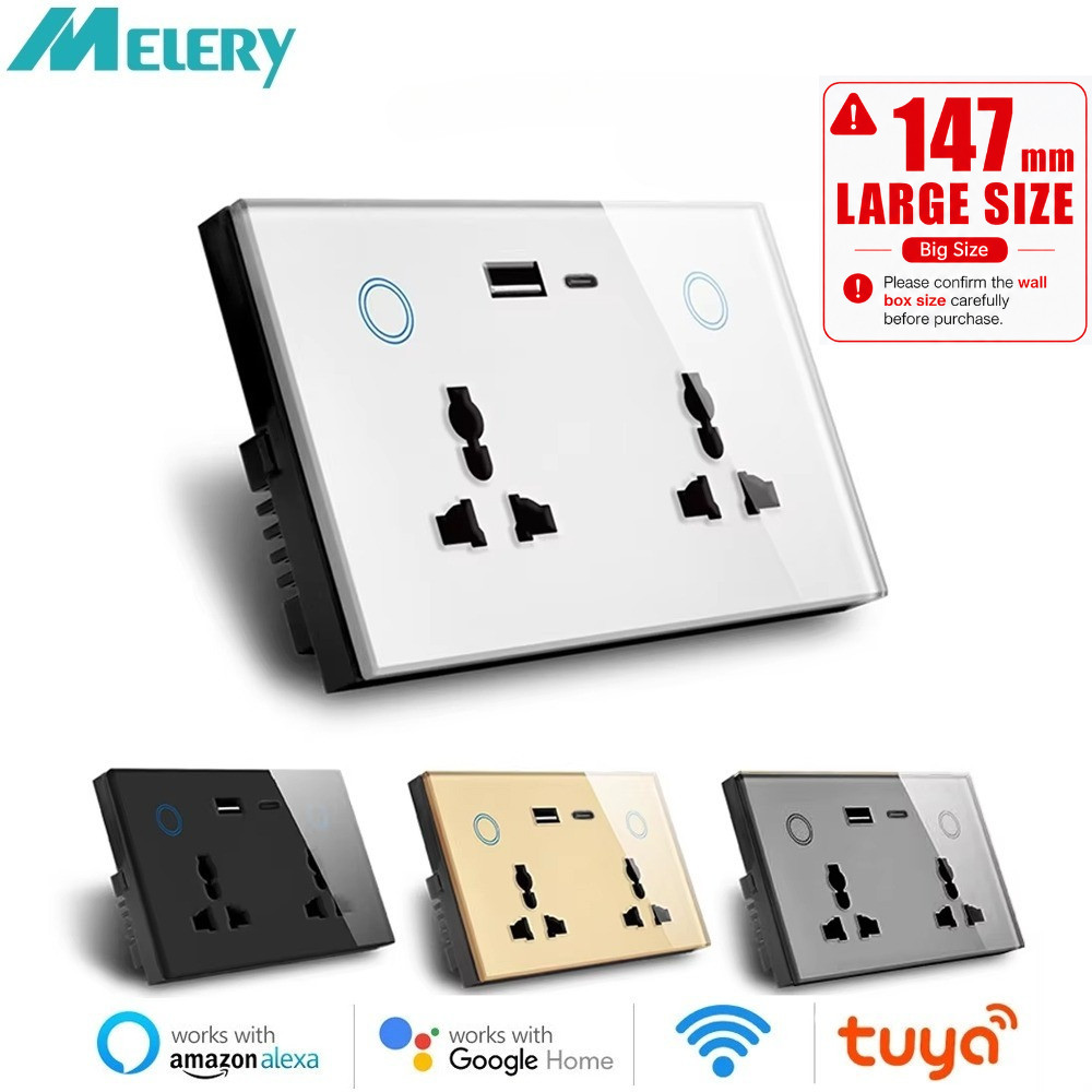 Melery WIFI Wall Socket TYPE-C 20W USB Universal ปลั๊กไฟฟ้า Outlet Power Touch ชาร์จไร้สายโดย Alexa Google Home Assistant