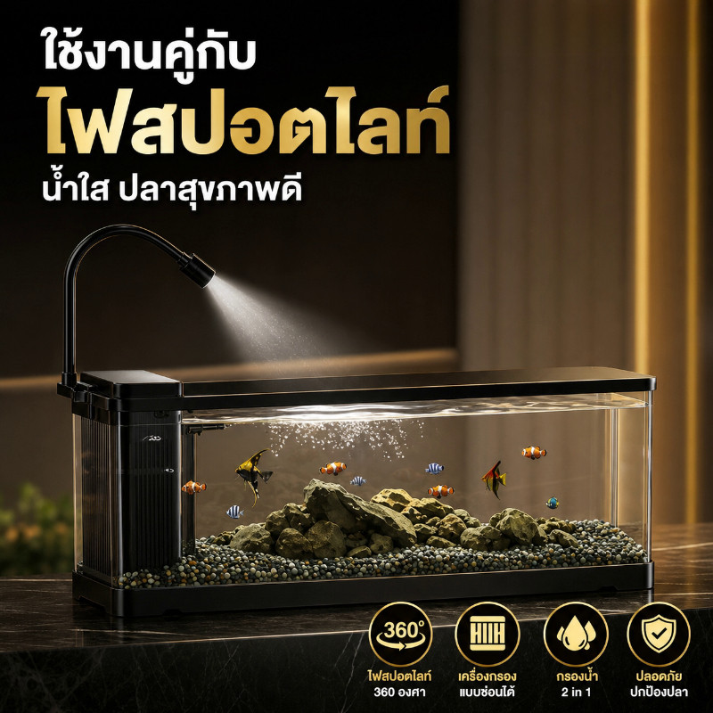 ตู้ปลาใหญ่24นิ้ว อะคริลิกHDโปร่งใส ระบบกรองซ่อน+ลำธาร เหมาะมือใหม่ เลี้ยงปลาสวยงาม/กุ้ง