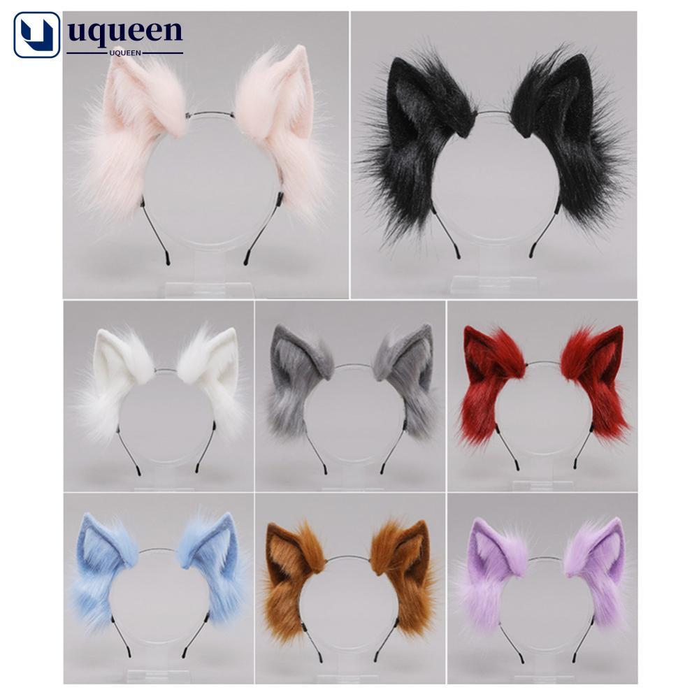 UQUEEN Handmade จําลองตุ๊กตาแมวหูแถบคาดศีรษะและหาง Kawaii Lolita คอสเพลย์อุปกรณ์เสริมสําหรับปาร์ตี้ฮ