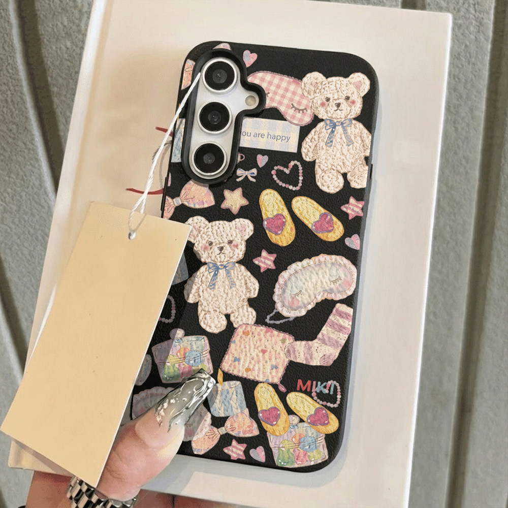 เคส For Samsung A07 A17 A56 A55 A16 A15 A35 A05S A36 A54 S23 S25 S26Ultra S24FE หมีการ์ตูนน่ารัก เคสโทรศัพท์มือถือหนัง