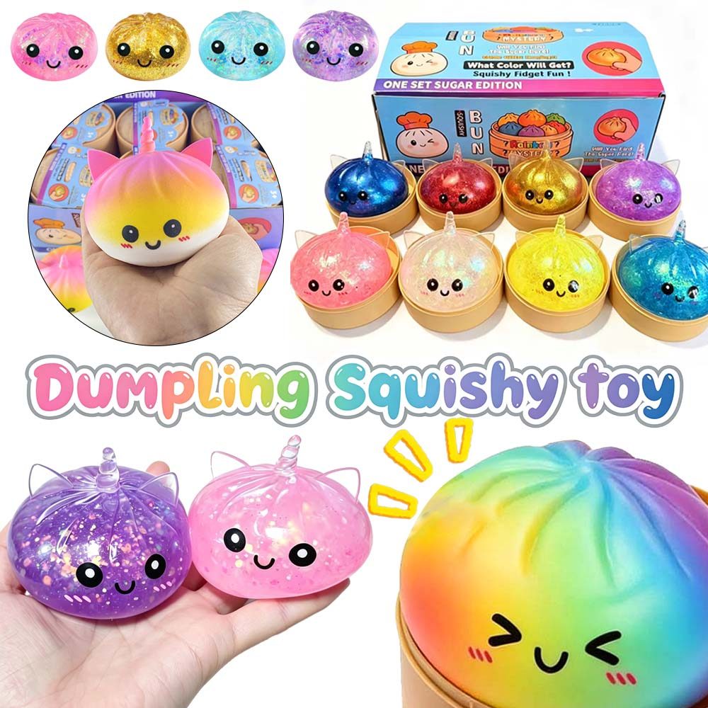 Mystery Random Glitter Unicorn Dumpling Squishy ของเล่นอาหารรูปร่างนุ่มของเล่นบีบอัดสําหรับของขวัญเด็ก