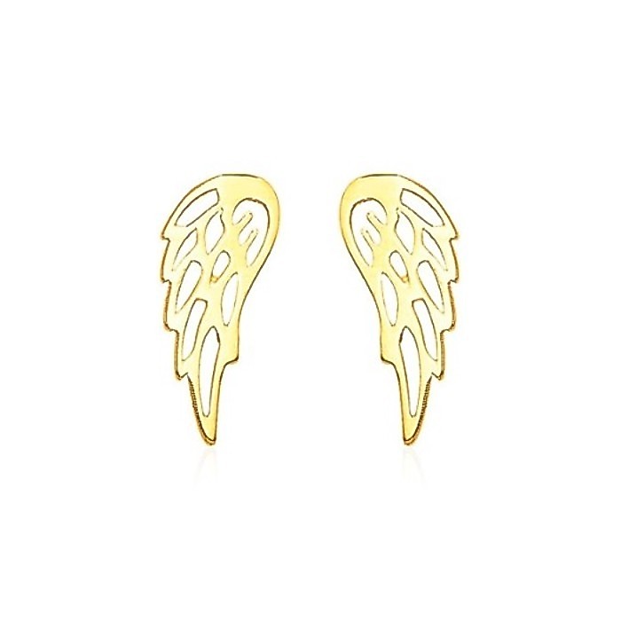 Nathalias NY  ต่างหูปีกทองขัดเงา 14k:  14k Yellow Gold Polished Wing Post Earrings:  พรีออเดอร์ 10-