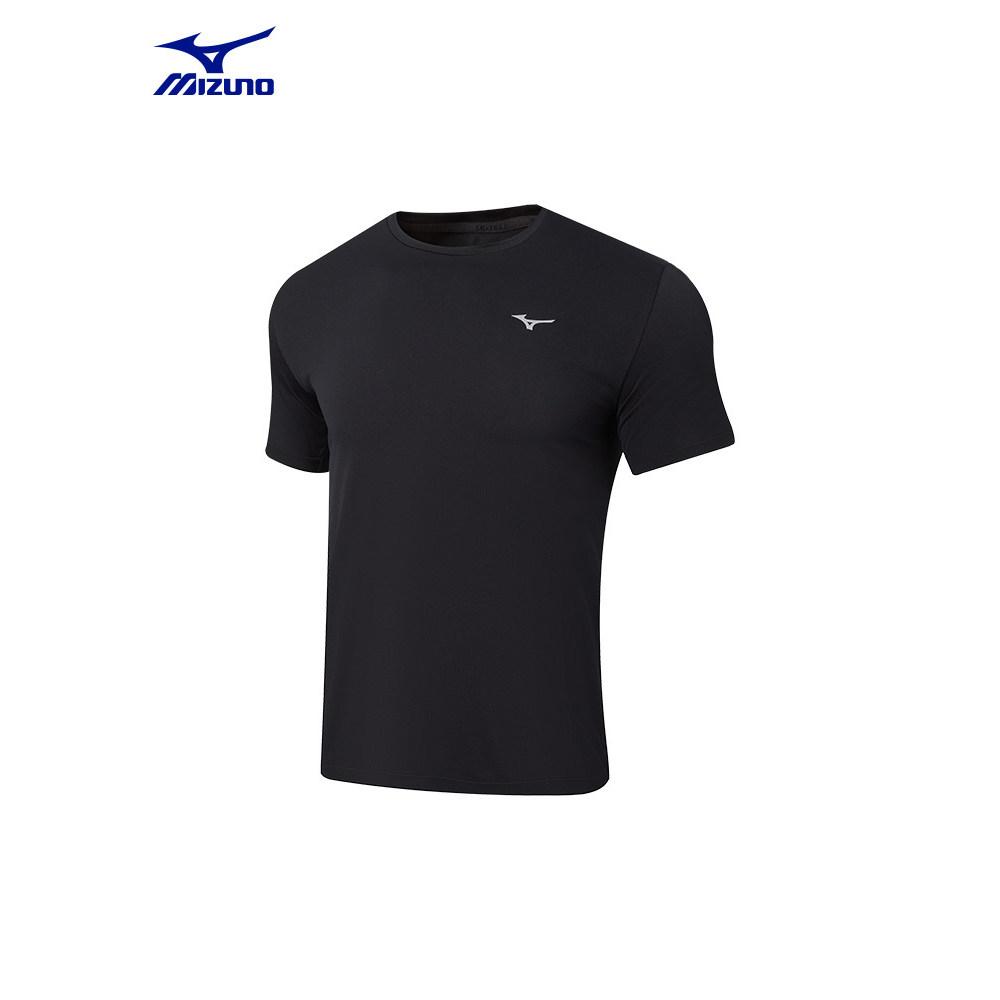 Mizuno ใหม่ RUNNING series ผู้ชายโลโก้เรียบง่ายพิมพ์สบายๆผ้าฝ้าย 100% คอกลมเสื้อยืดแขนสั้น J2CA51P7-