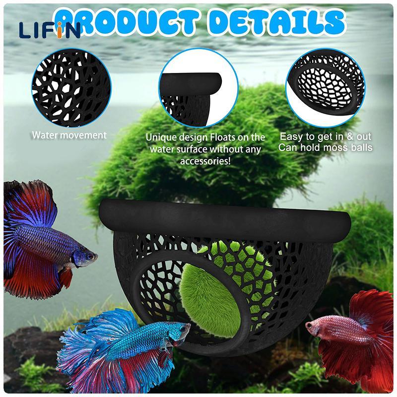 Lifin Mart ลอย Betta HIDE & shrimp-Hide-in-1 Aquarium Hock, Floating Ring Feeder & resting Spot - 3D