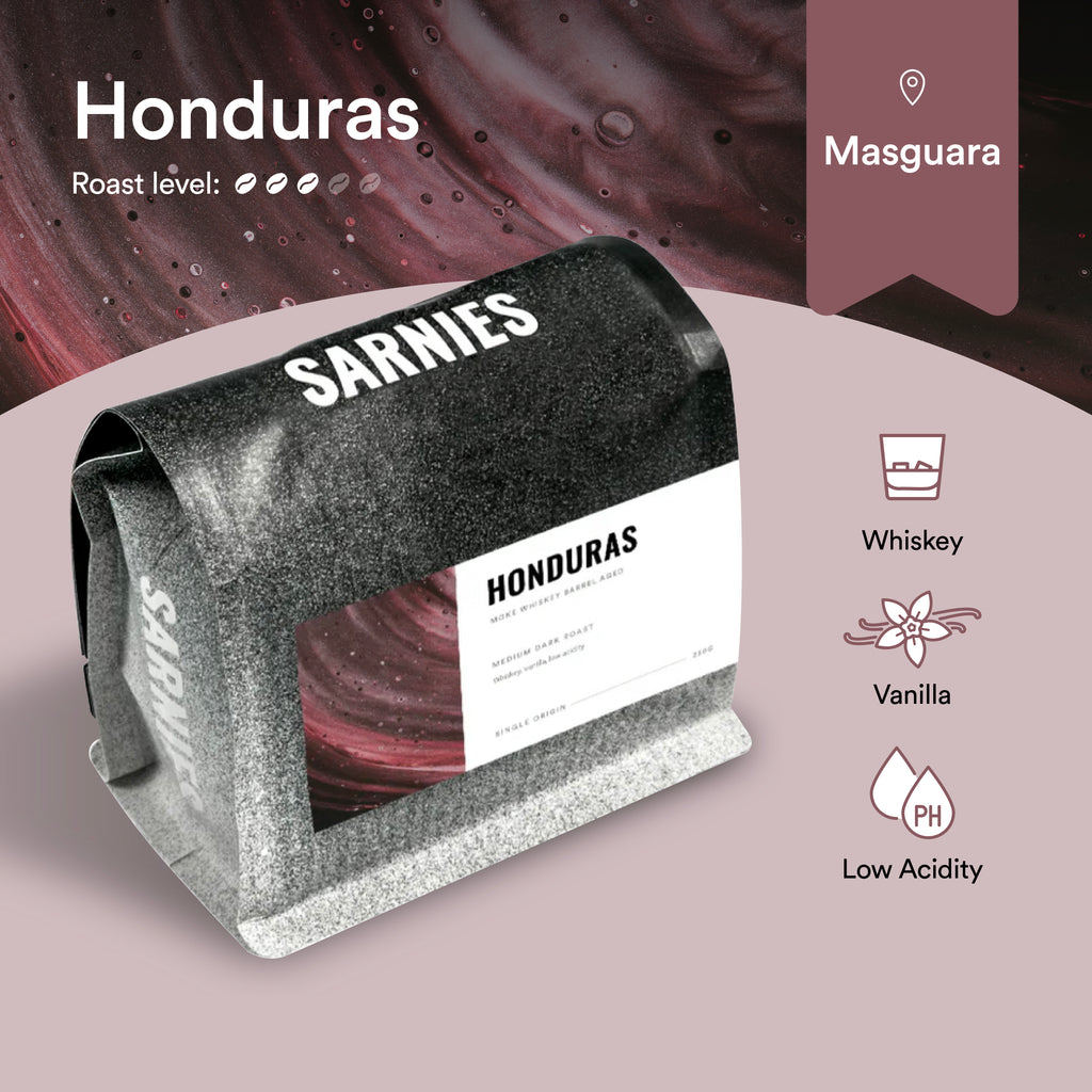 เมล็ดกาแฟ ฮอนดูรัส โมก วิสกี้ เอจ Honduras Moke Whiskey Aged | Medium Roast | Whiskey, Vanilla, Low Acidity