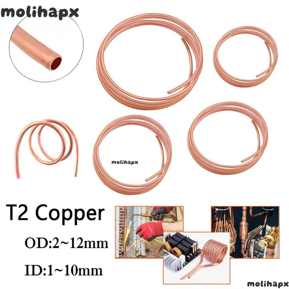 MOLIH 1 ชิ้นท่อทองแดงม้วน, OD 2-12 มิลลิเมตร ID 1-10 มิลลิเมตร 1 เมตร T2 ทองแดง, นุ่ม 99.9% ลวดทองแดงบริสุทธิ์ท่อ DIY หัตถกรรม