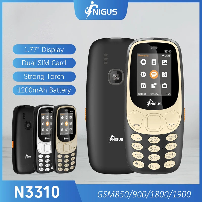โทรศัพท์คุณสมบัติ 2G N3310,1.77 นิ้ว Dual SIM Slot 1200mAh แบตเตอรี่ GSM 850/900/1800/1900 MP3/MP4/F