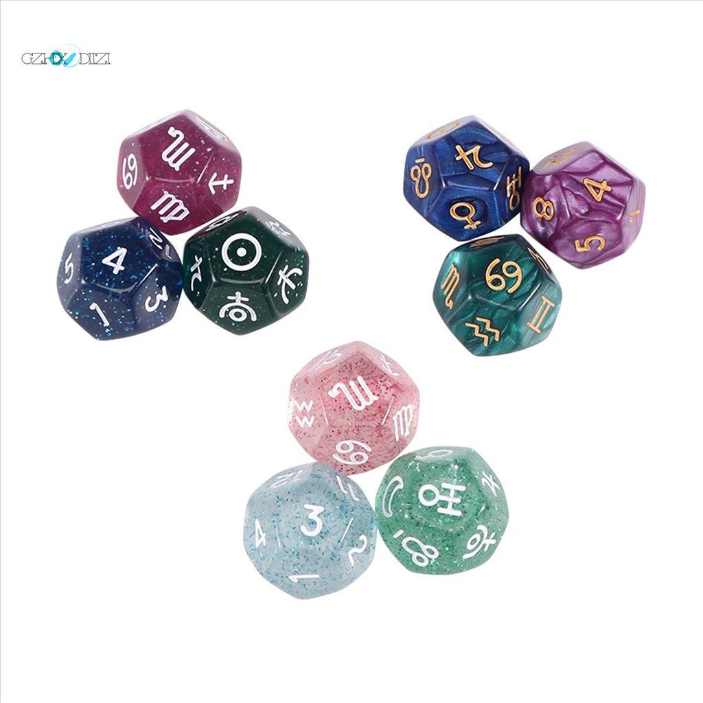 Gzhxdiizi9Pcs Pearl 12-Sided Astrology Zodiac Signs ลูกเต๋าสําหรับ Constellation Divination ของเล่น 