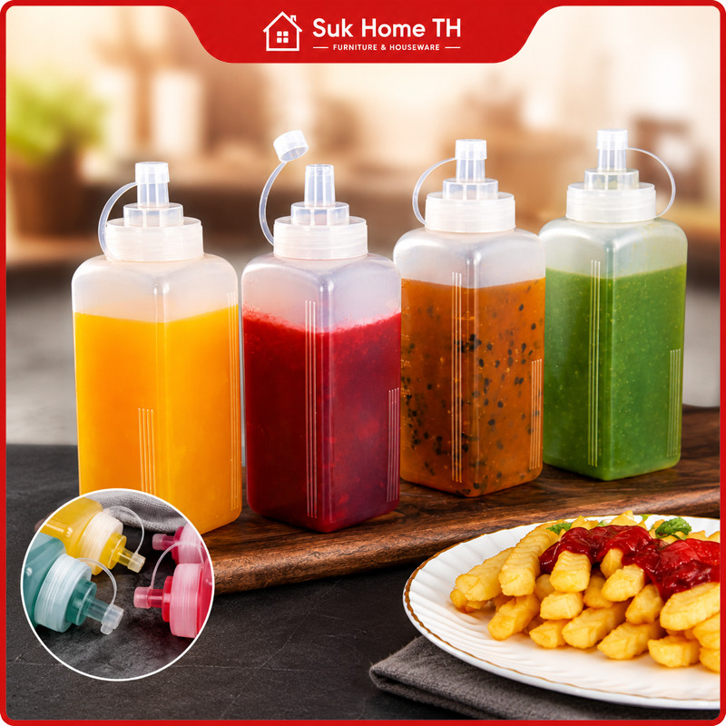 ขวดบีบซอสพลาสติก ความจุสูง PE ทนทาน ปากแคบควบคุมปริมาณ พร้อมฝาปิด 800ml 1000ml