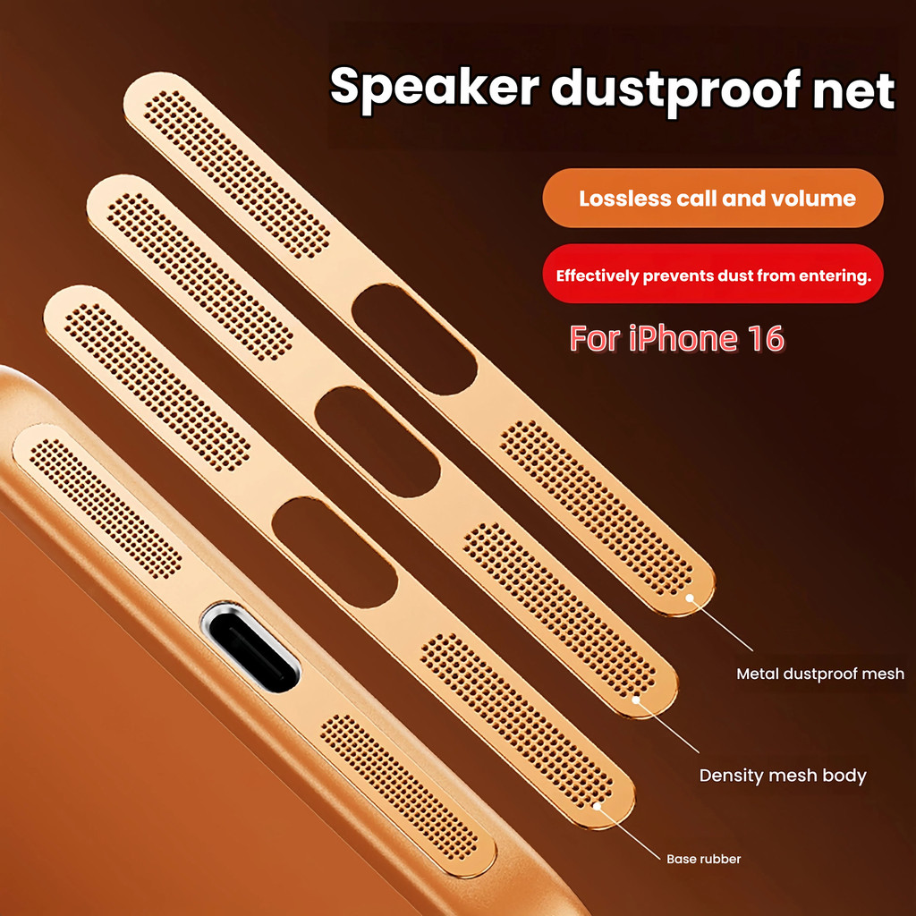 ลําโพงตาข่ายกันฝุ่นสําหรับ iPhone 16 16 Plus 16 Pro 16 Pro Max 16e 17e หูฟังพอร์ตชาร์จ Anti Dust สติ