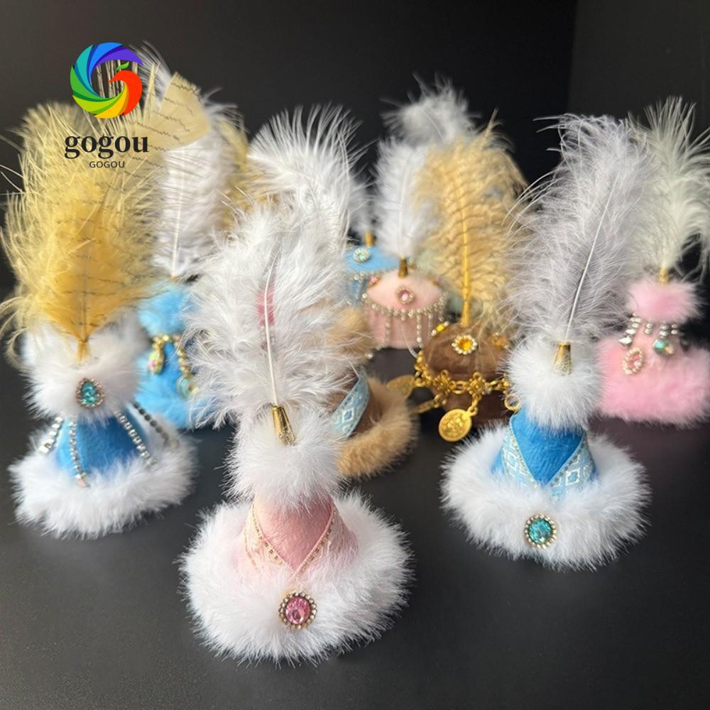 GOGOU Mini Pointed Hat, Mini Pointed Thnic ตกแต่งหมวก,สําหรับเส้นรอบวงศีรษะ 5-7 ซม.Rhinestone Feathe