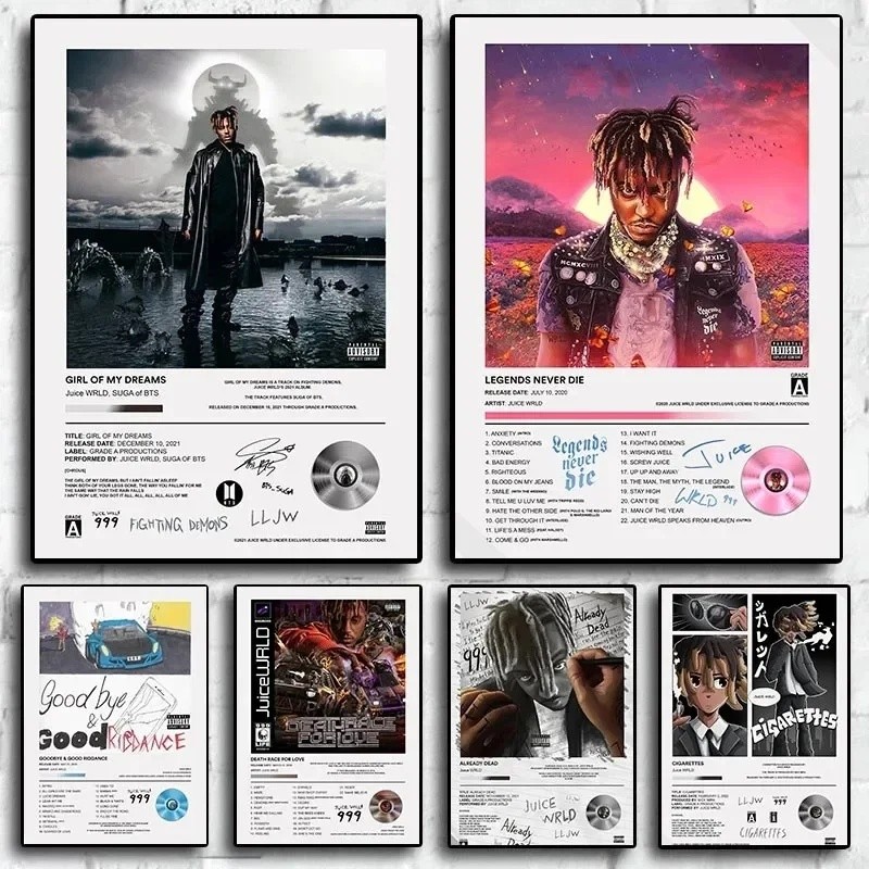 C9G5 ผ้าใบภาพวาดโปสเตอร์ Wall Art Pop Hip Hop Rapper น้ําผลไม้ WRLD ทั้งหมดอัลบั้มโปสเตอร์ชุดเพลง Fu