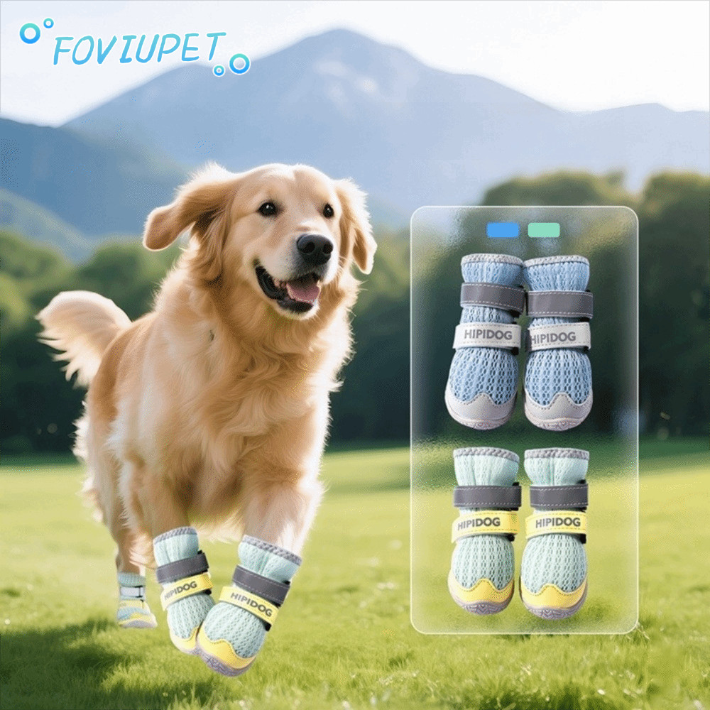 FOVIUPET รองเท้าสุนัขคุณภาพสูง 2 ชิ้น, รองเท้าแตะสัตว์เลี้ยงตาข่ายพื้นนุ่ม, สายรัดยางยืดทนต่อการสึกหรอแบบพกพาระบายอากาศได้ลูกสุนัขป้องกันฤดูร้อน