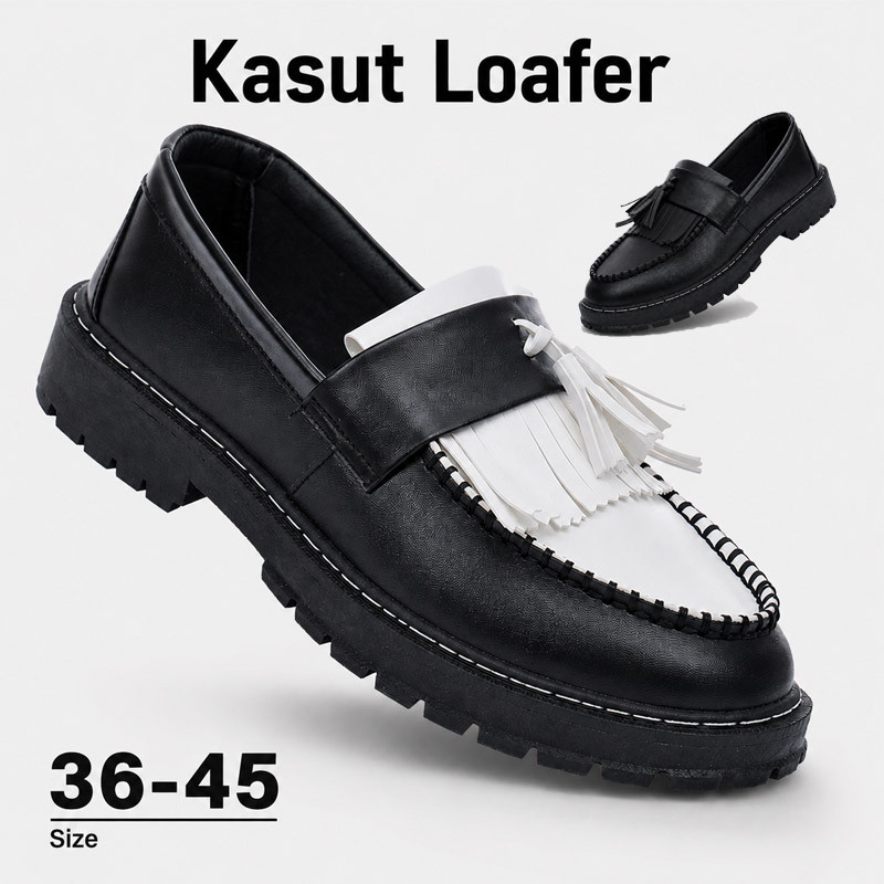 ถุงเท้า percumaLofers Kasual, Unisexs, รองเท้าโลฟเฟอร์ Kasut Tapak Rata, พู่ Rekaan, penny loafer รอ