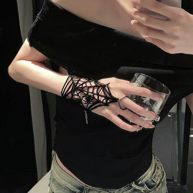สาวๆ สร้อยข้อมือเว็บแมงมุมสีดําผ้าที่ไม่ซ้ําใคร