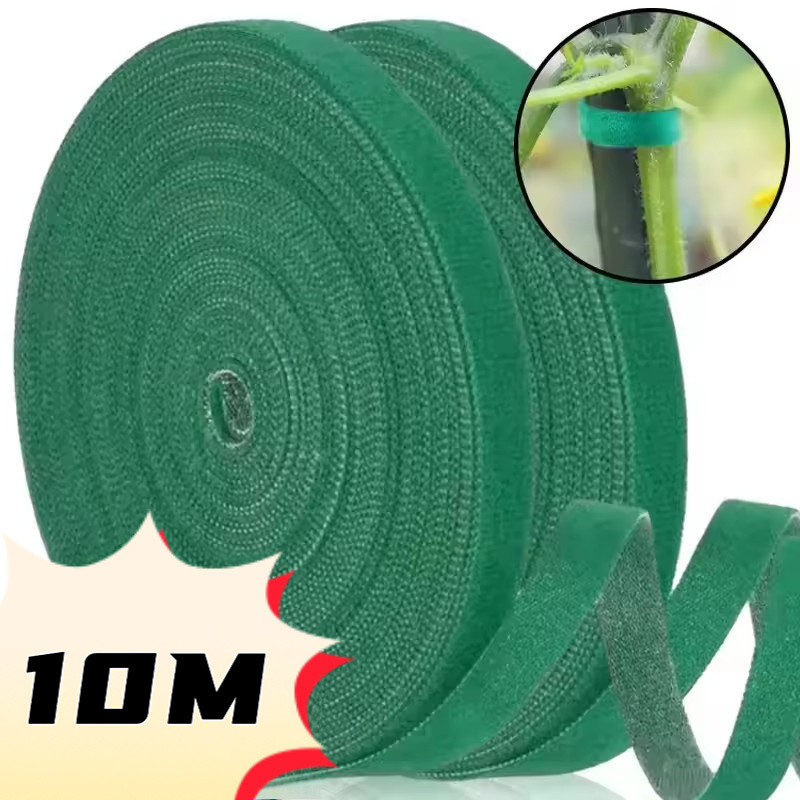 10M Self กาวพืชไนลอนสายผูกสีเขียวปรับพืช Hook Loop สนับสนุน Garden Twine Bandage Reusable Fastener เทปแถบ