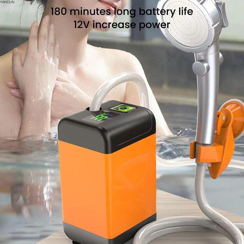ฝักบัวไฟฟ้าพกพา 7800mAh จอแสดงอุณหภูมิ ฝักบัวแคมป์ปิ้ง มีถ้วยดูด ไส้กรองถอดล้างได้ ใช้งานกลางแจ้ง