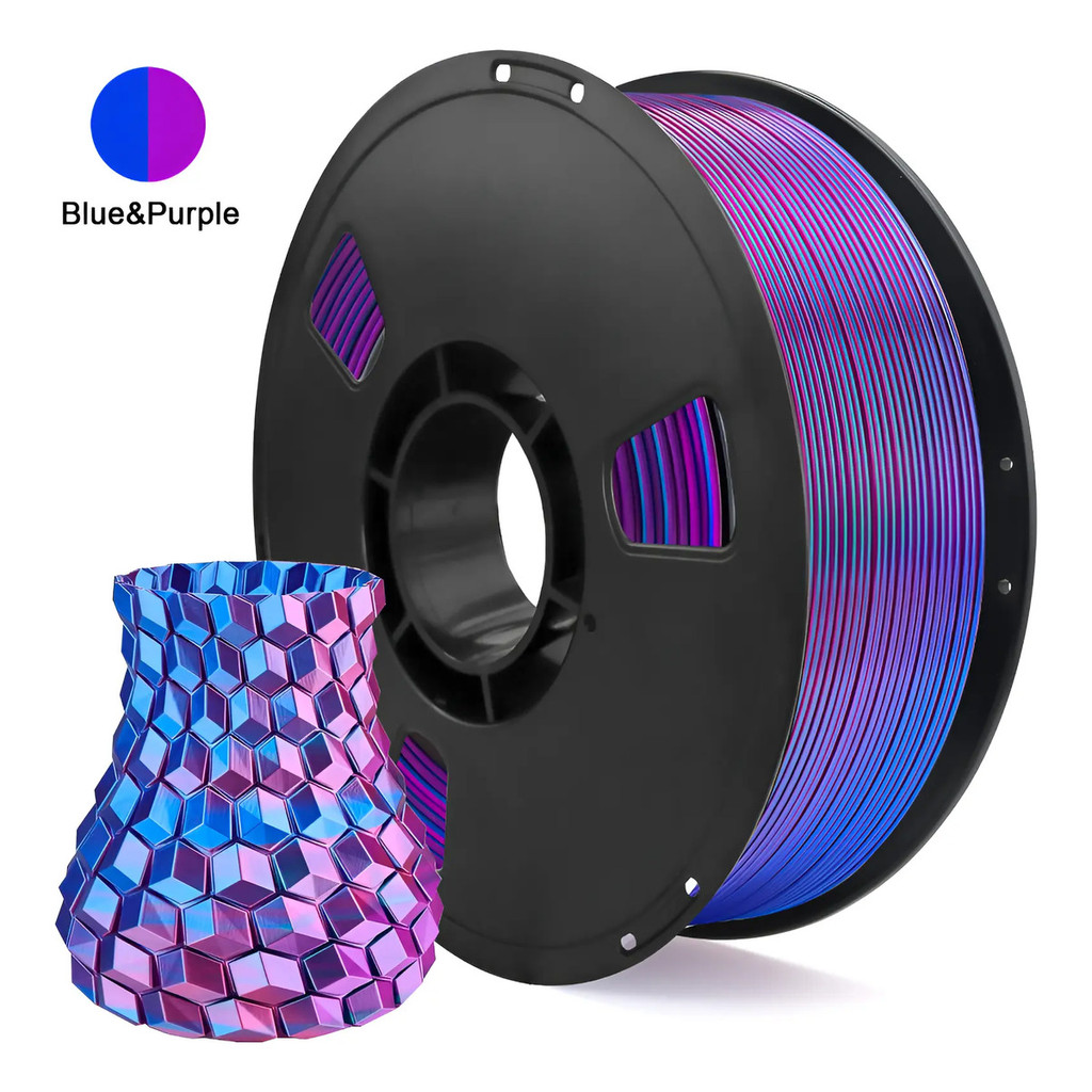 Silk PLA Filament 1.75mm Dual Color Blue Purple, 3D Printer Filament , 1g Spool (2.2lbs)