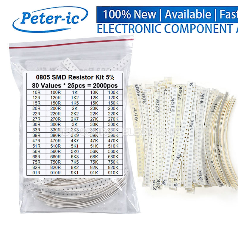 2000PCS 0805 SMD Resistor Assorted Kit 80ValysX 25PCS 10ROhm~910K 5% 22 33 47 100 220 330 470 680 KR