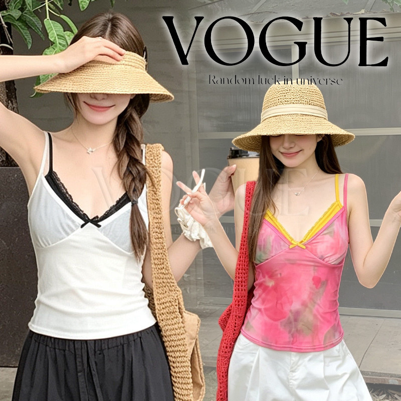 Vogue🌟พร้อมส่ง🌟 เสื้อสายเดี่ยวพิมพ์ลายดอกไม้ดีไซน์ผ้าสองชั่น เสริมฟองน้ำทรงเข้ารูปเซ็กซี่สไตล์สาวแซ่บ (FY2030)