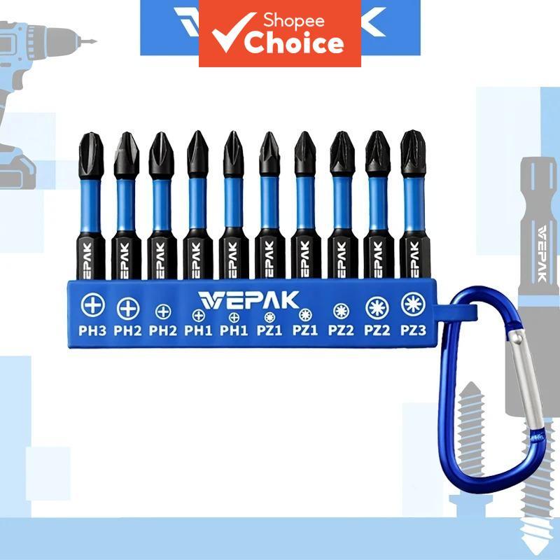 One ชุด VEPAK ไขควงชุด Bit 10 ชิ้น, 50 มม. PH PZ Bits พร้อมพวงกุญแจสําหรับซ่อมและบํารุงรักษาแบบพกพา