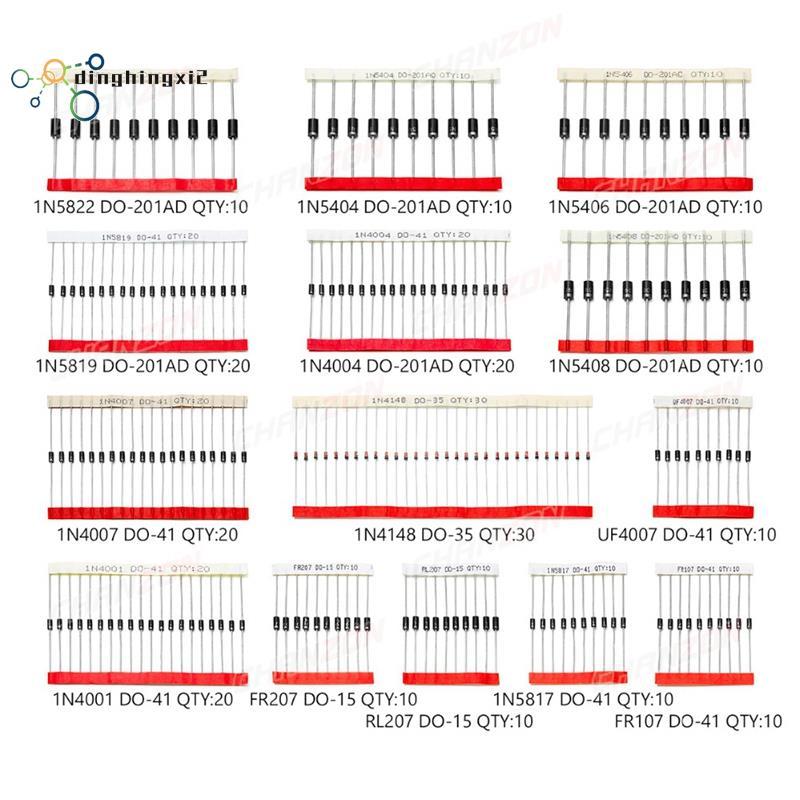 200 ชิ้น Fast Switching Schottky Diode ชุด 1N4001 1N4004 1N4007 1N5408 UF4007 FR207 1N5817 1N5819 1N