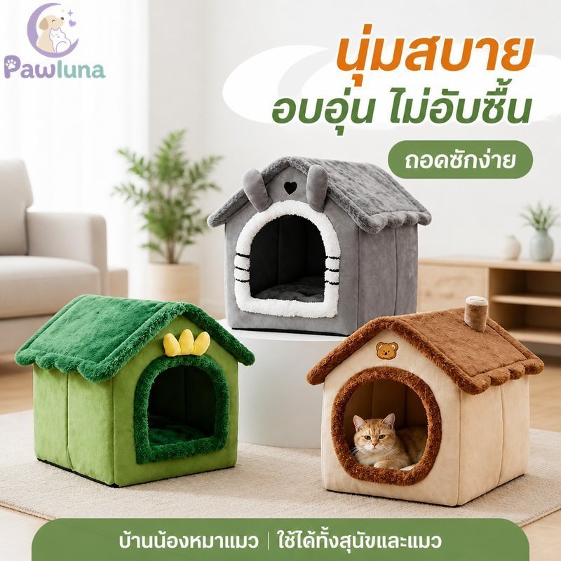 บ้านสัตว์เลี้ยงเตียงแมวเตียงสุนัขที่ถอดออกได้ล้างทําความสะอาดได้ไม่ลื่นนุ่มอบอุ่นในร่มนอนรัง