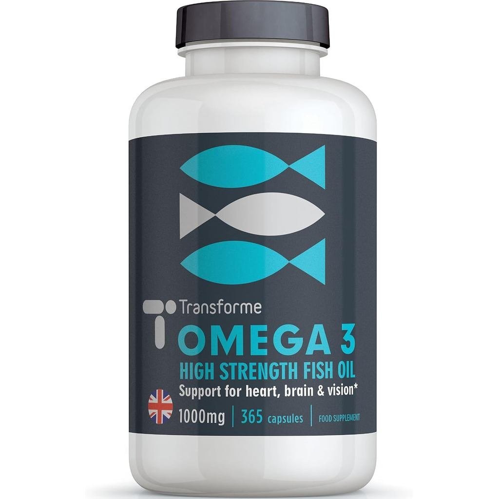 Transforme Omega 3 Oil 1000mg 365 Softgels Balanced EPA & DHA E UK Made to GMP Standards