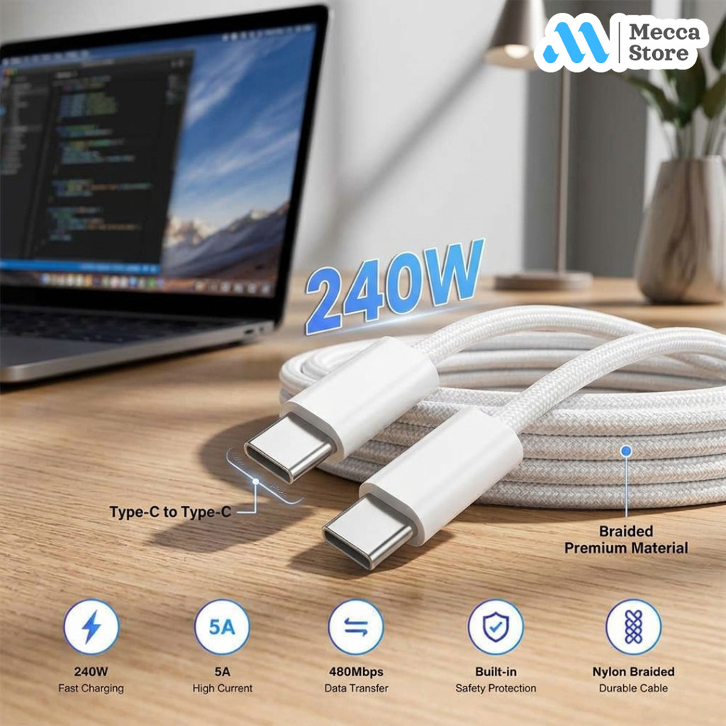 สายชาร์จ 2M USB Type C ถึง Type C ชาร์จเร็ว