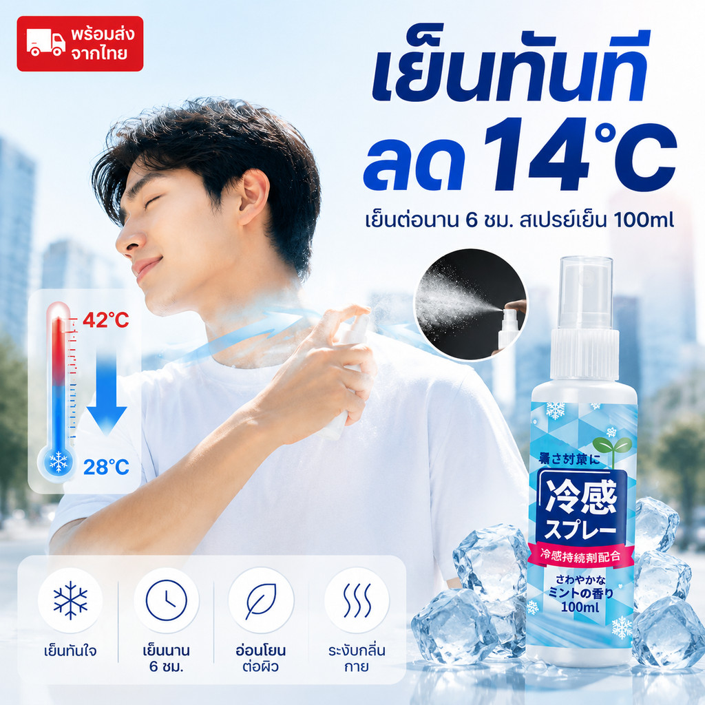 สเปรย์เย็นๆ ฉีดตัว คลายร้อน เย็นเร็ว คูลลิ่งบอดี้สเปรย์ เย็นทันใจ เหมือนเข้าห้องแอร์