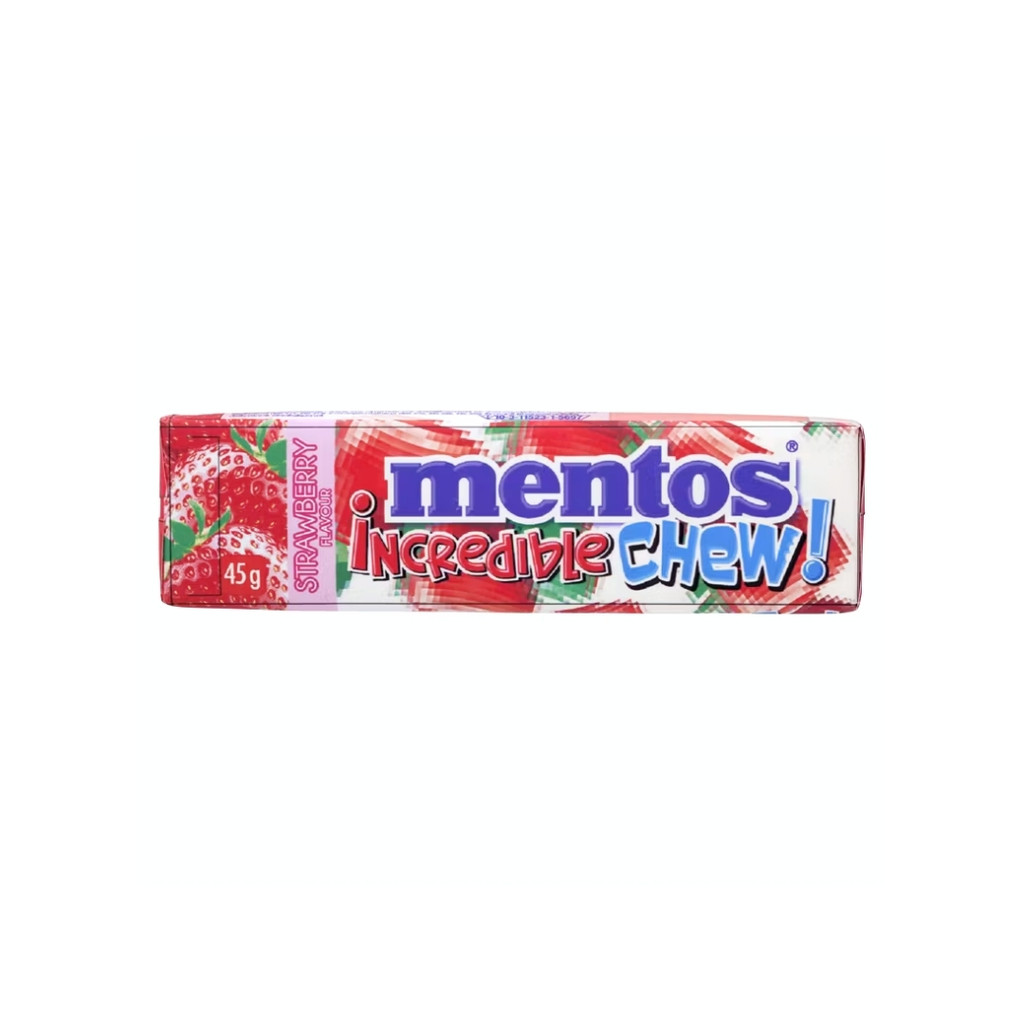 เมนทอส ลูกอมอินเครดิเบิ้ลชิวสตรอเบอร์รี่ Mentos Incredible Chew Strawberry 45g.