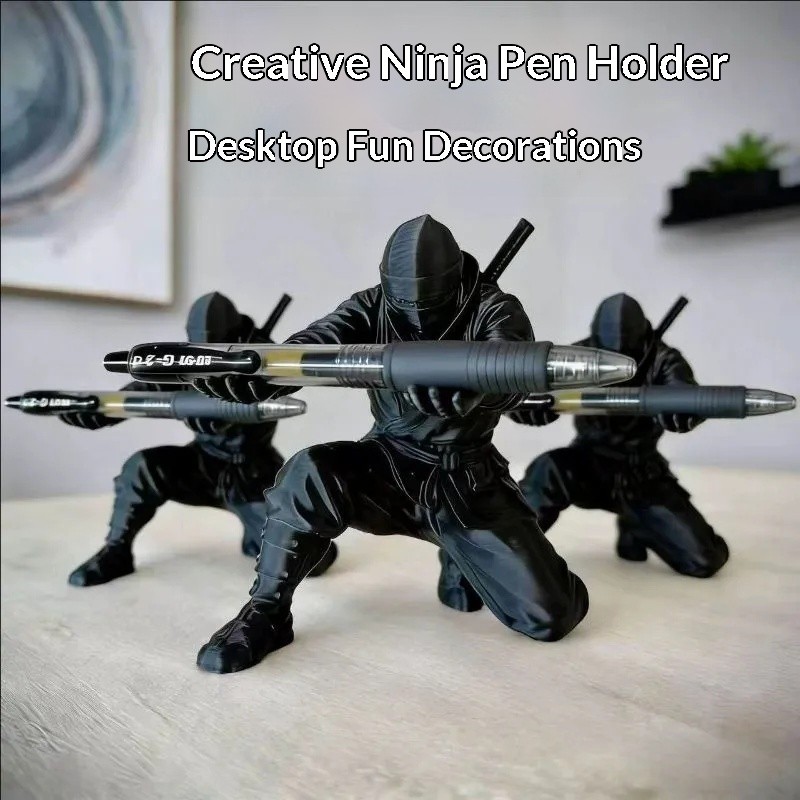3D Printed Ninja Black Warrior Pen Holder Desk Organizer Pencil Stand Creative Anime Figure Office Decor Gift ที่ใส่ปากกานินจา 3D พิมพ์ นักรบดำ โมเดลตั้งโต๊ะ ของแต่งโต๊ะทำงาน 2026
