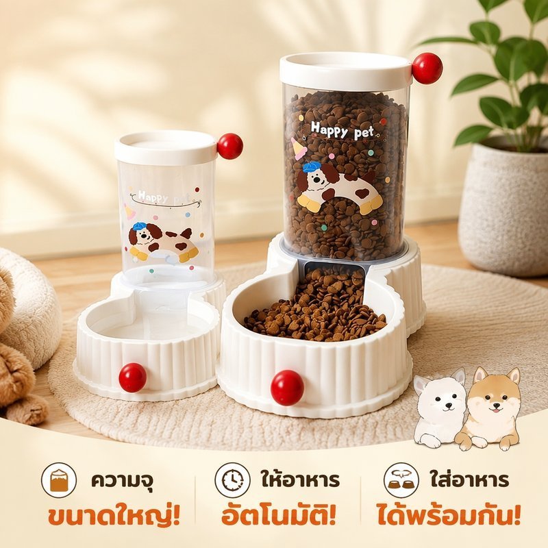 เครื่องป้อนสัตว์เลี้ยงอัตโนมัติเครื่องจ่ายน้ํา Timed Feeding 1200ml ฝาปิดโปร่งใสถาดถอดได้ PP