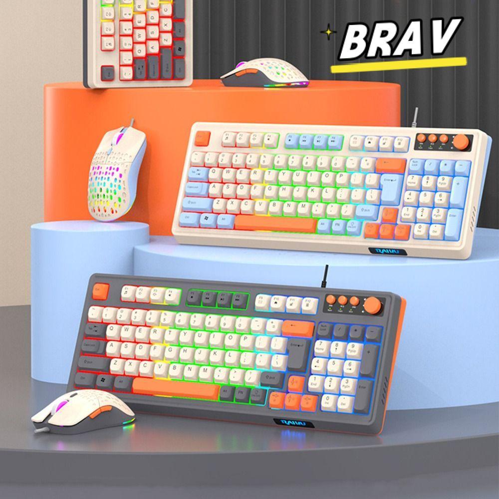 BRAV RAID T98 คีย์บอร์ด, 98 เค้าโครงคีย์ Luminous คีย์บอร์ดเมาส์ชุด,การเชื่อมต่อ USB Backlight Light
