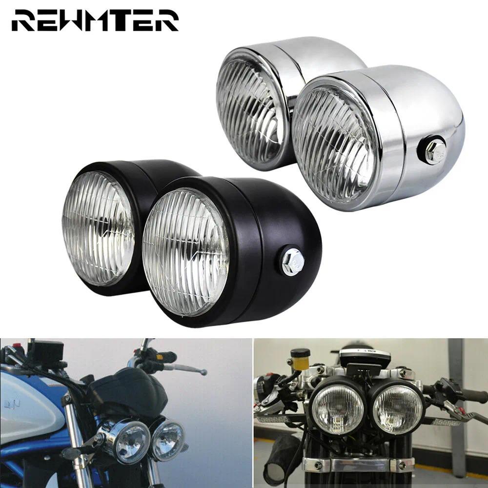 b2PCS รถจักรยานยนต์ TWIN ด้านหน้า Dual ไฟหน้า Cafe RACER ไฟหน้าสําหรับ Harley Blackline FXS Softail 