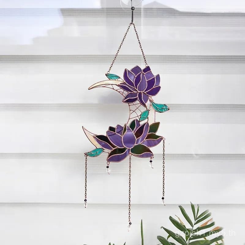 Purple Lotus & Moon Dreamcatcher,Moon Dream Catcher - Handmade Crescent Design Dream Catchers for Ro