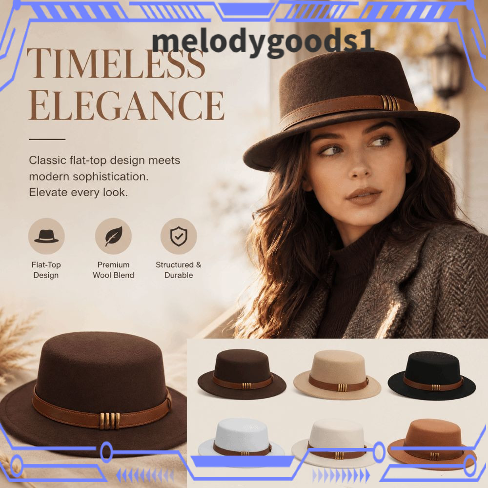 MELODYGOODS หมวกทรงแบน, หมวกทางการปีกกว้างอบอุ่น, ผ้าทําด้วยผ้าขนสัตว์ฝรั่งเศสกันลมระบายอากาศหมวกถังสําหรับผู้หญิง