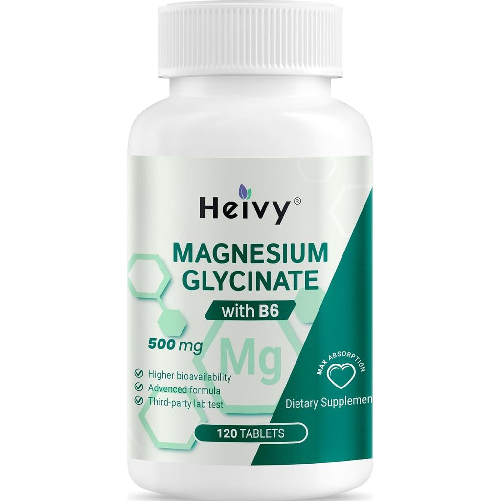 Heivy Magnesium Glycinate 500mg ประกอบด้วยวิตามิน B6, Neurosis Purification Support 100%, Sleep Assi