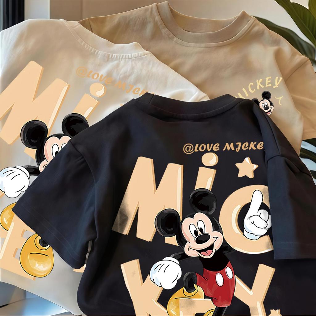 เสื้อยืดเด็กผ้าฝ้ายแท้แขนสั้น สีขาวสะอาด ผ้าฝ้าย100% นุ่มละมุนระบายอากาศ ไม่ระคายผิวเด็กผู้ชายผู้หญิง ลายสกรีนภาพการ์ตูน