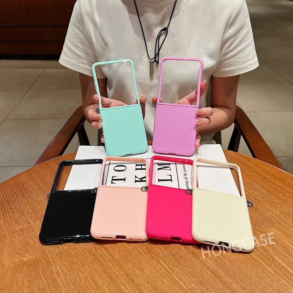 SAMSUNG เคสโทรศัพท์สําหรับSamsung Galaxy Z Flip 8 7 6 FE Flip8 Flip7 Flip6 4G 5Gซิลิโคนอ่อนนุ่มด้านข้างหัวเข็มขัดปลอกหรูหราสีลูกกวาดโลหะสารต่อกันกระแทกปกหลัง