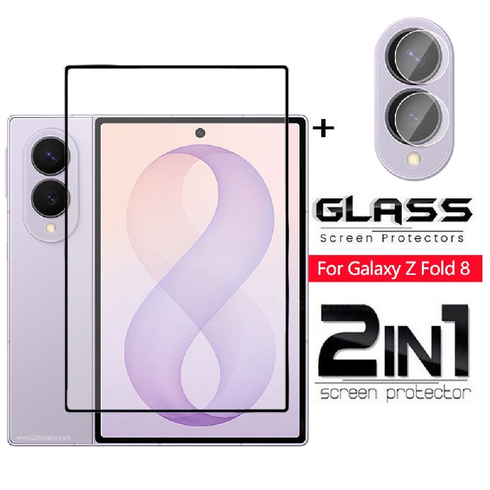 2 in 1 กระจกเทมเปอร์ป้องกันคลุมทั้งหมดฟิล์มด้านหน้าสําหรับ Samsung Galaxy Z พับ 8 Fold8 Ultra Fold8Ultra Fold7 ZFold8 Ultra ZFold8Ultra กลับเลนส์กล้องป้องกันฟิล์ม